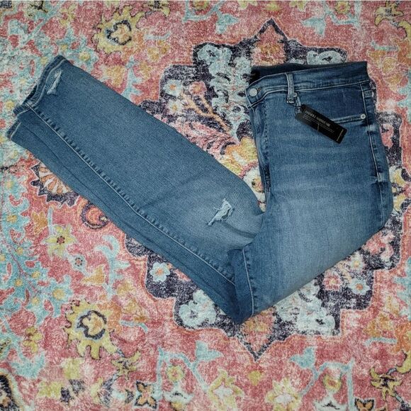 Banana Republic High Rise Skinny Distress Washwell Denim Jeans 34 Tall / 18 Nwt - Picture 1 of 8